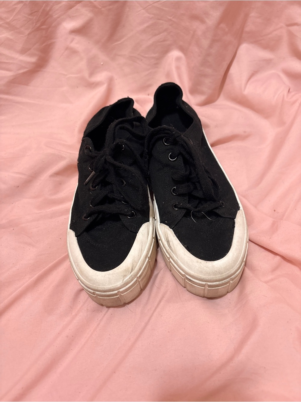 Black Canvas Platform Sneakers with White Soles